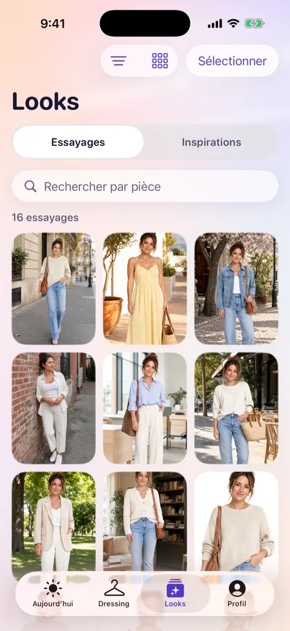 Aperçu de l’interface de looks présentée par Vestly