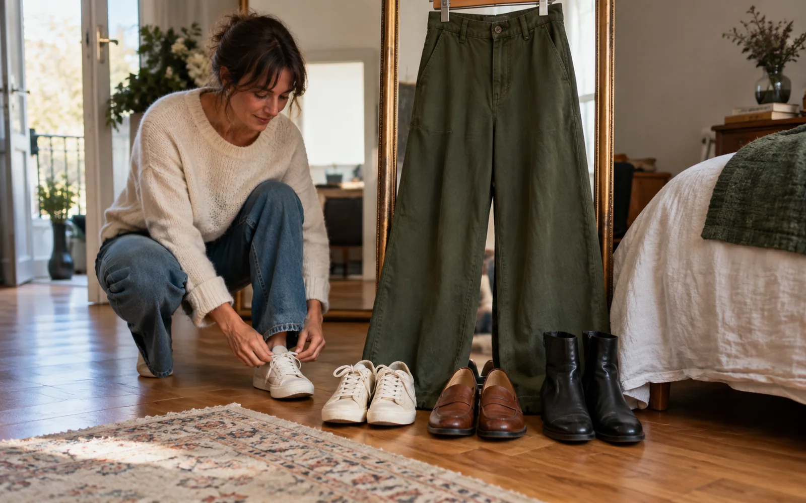Vêtements et détails pour pantalon large : quelles chaussures et quel haut ?