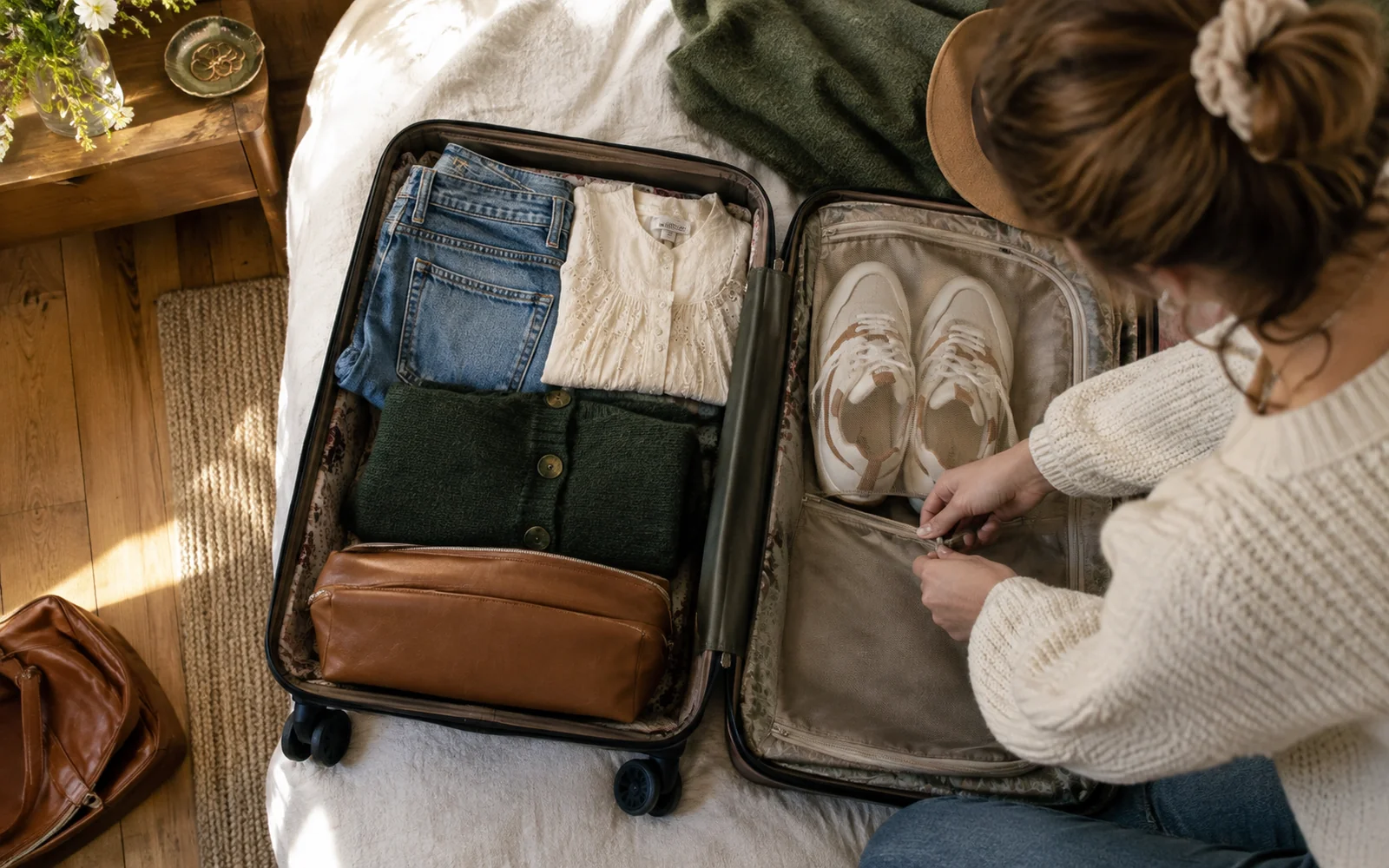 Vêtements et détails pour valise de week-end : trois jours, peu de vêtements